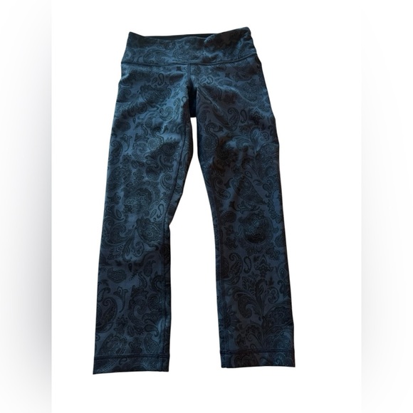 Lululemon Womens 2 Black Paisley Print Wunder Under Mid Rise Cropped 0044 - Picture 1 of 6